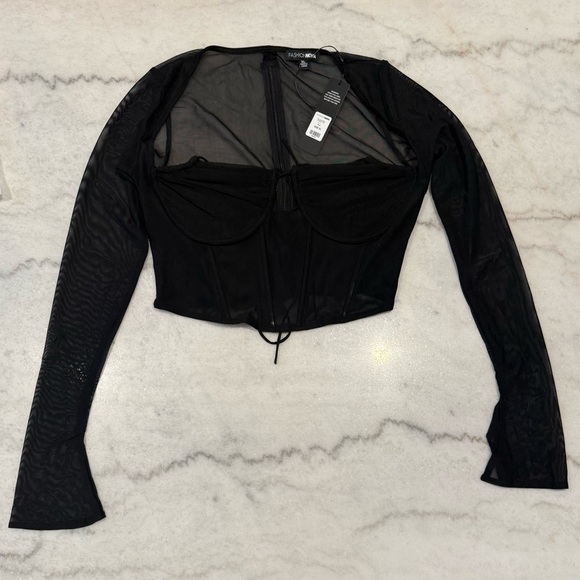 Fashion Nova Tops - Fashion Nova Black Mesh Long Sleeve Corset Crop Top